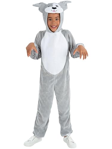 Smiffys Disfraz de perrito en gris, Gris, con mono con capucha y cola Halloween, Carnaval