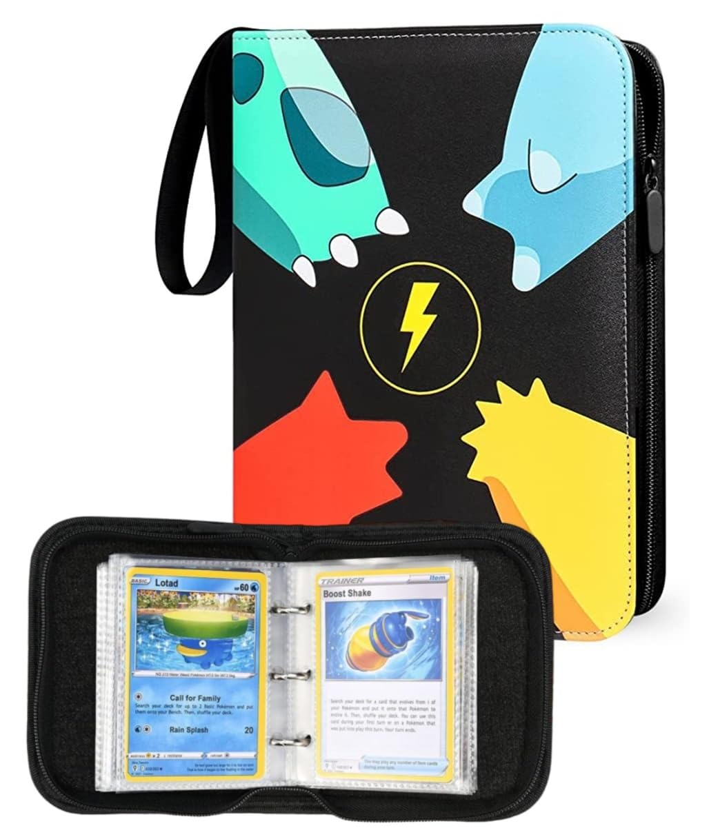 Bestie toys Binder, Cards Collector Album Holder Cartoon Prints Zipper Bag Trading Card Binder Small Binder Compatible with 100 Cards Hold, 2 Pocket Mini Binder with Removable Sleeves
