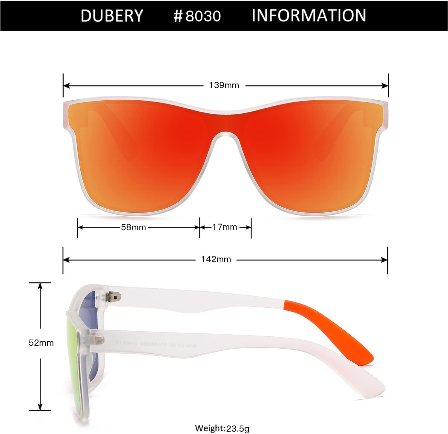 DUBERY Fashion Polarized Sunglasses for Women Men 100% UV Protection Trendy Siamese Lens Shades D8030 - Image 3