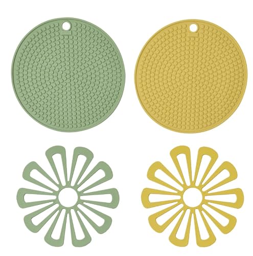 4PCS Silicone Trivet Mat, Heat Resistant Pot Holders, Multipurpose Non-Slip Kitchen Hot Pads for Countertops & Tables, Kitchen Trivets for Hot Dishes & Cookware, Hot Pot Holder for Pots & Pans