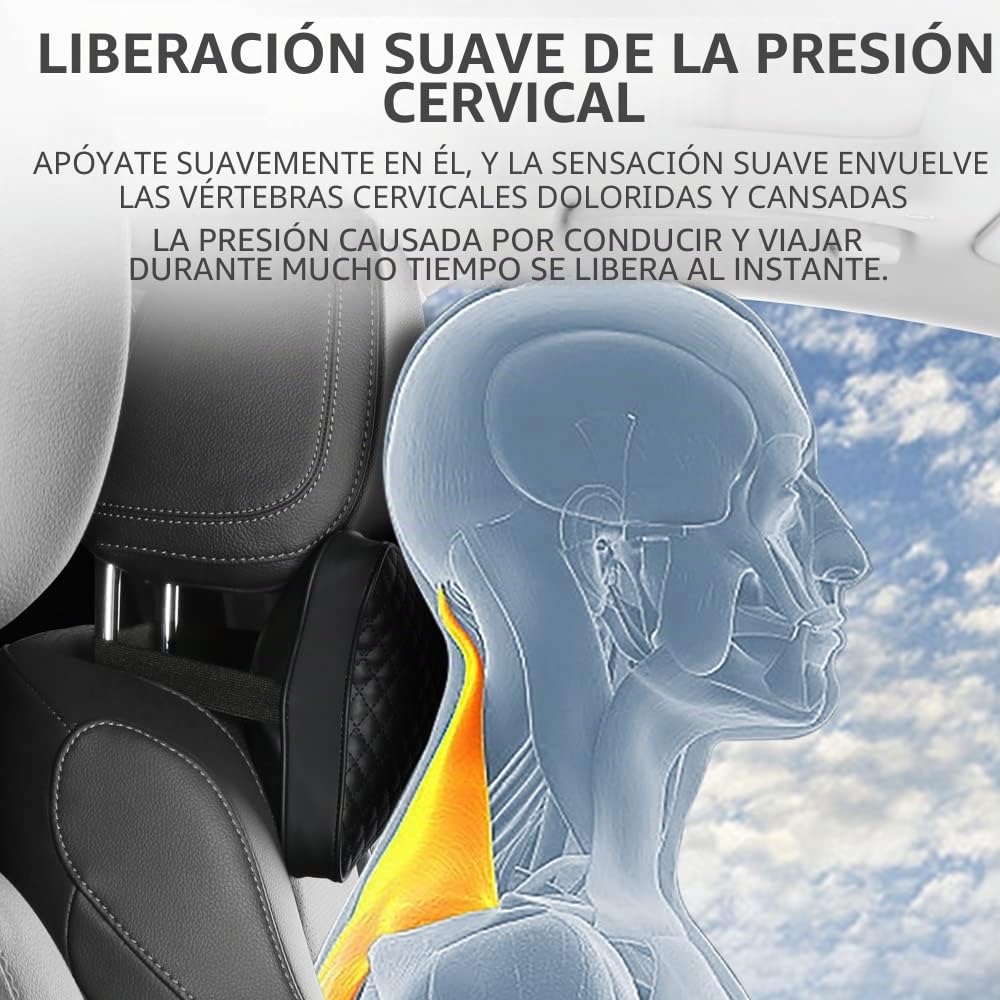 2 Almohadas para reposacabezas de Coche, Cojines para reposacabezas de Coche, Almohadas de Cuero para el Cuello, cómodas y Suaves Almohadas universales para Asiento de Coche (Negro)