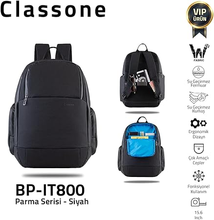 Classone BP-IT800 Parma 15.6" Notebook, Laptop k Sırt Çantası-Siyah