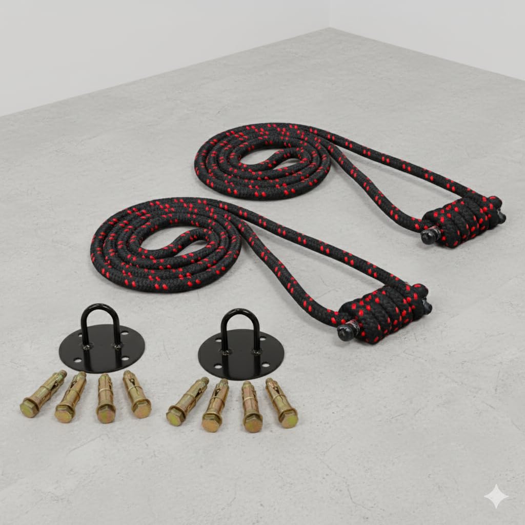 Streetup India® Iyengar Yoga Anti-Gravity Cotton 8FT Long Yoga Wall Rope for Stretch/Flexiblity/Exercise and Iyengar Yoga With Anchor and Fastener (Black, 8FT)-image-22