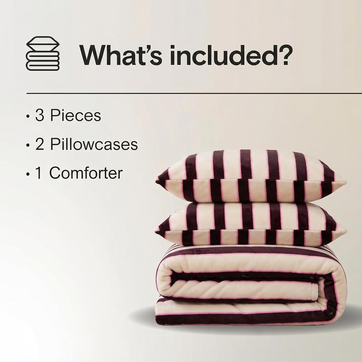 Bedbay Striped King Comforter Set Velvety Fleece Comforter Set Modern Style Striped Beding with 2 Pillowcases Lightweight 3 Pcs Boho Bedding Quilt Farmhouse Fluffy Bed Set for All Seasons