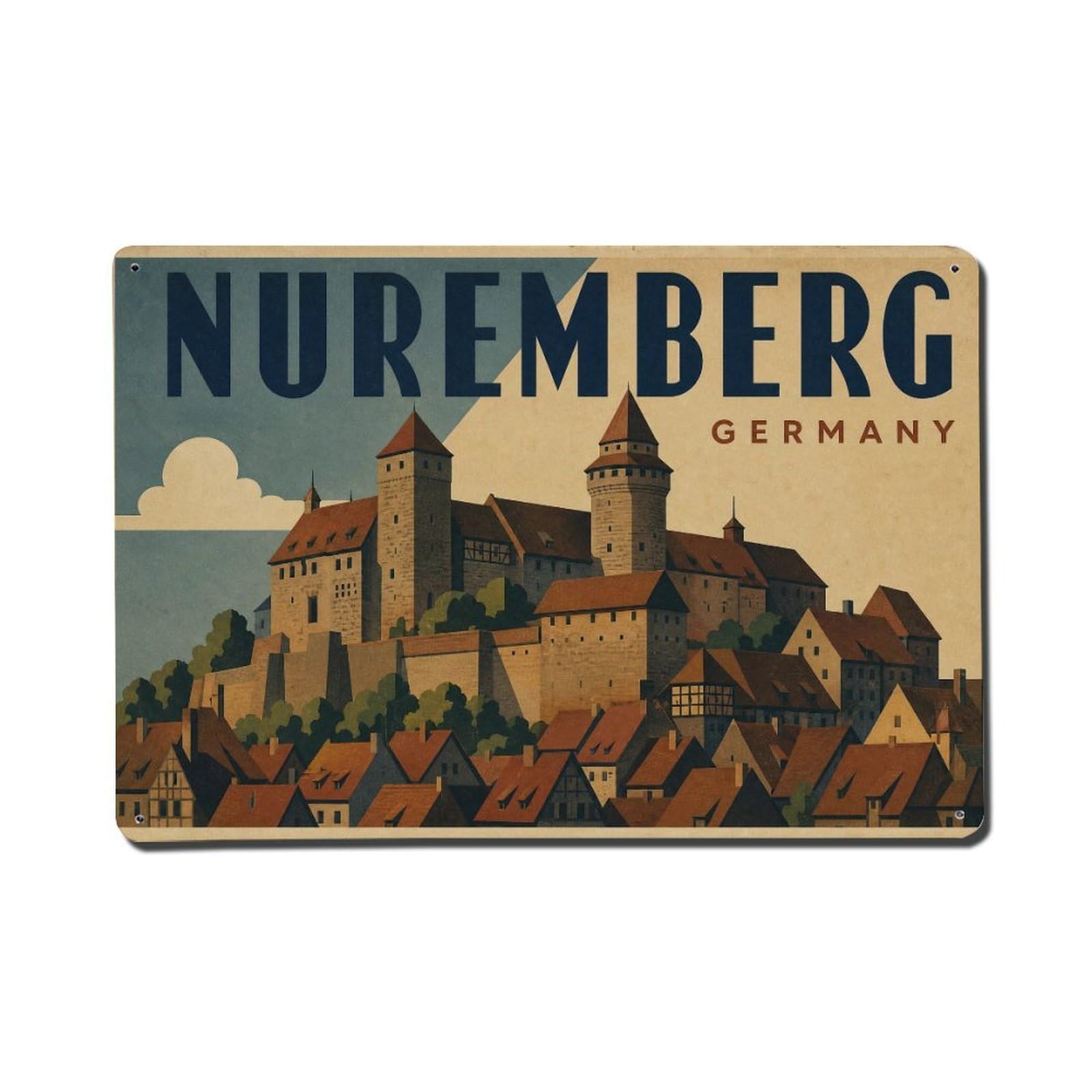 Retro Travel Germany Nuremberg Metal Tin Sign Plaque Wall Decor for Cafe, Club Bar, Office, Garden Metal Poster 8x12Inch