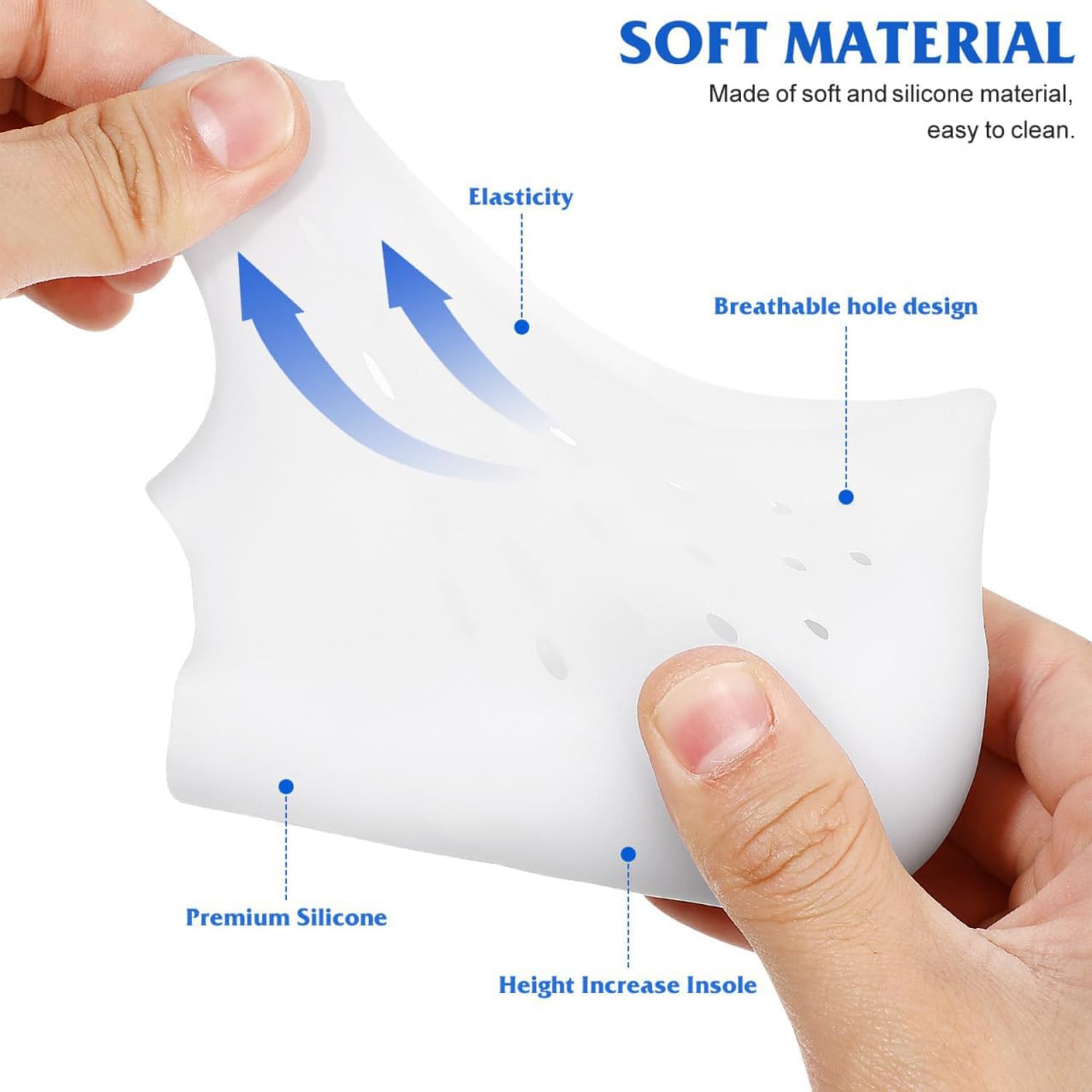 MEISO 4 Piezas Talonera Silicona, Protector de Talón y Tobillo, Aumento de Altura Interior de 2 cm Almohadilla Talon, Taloneras Fascitis Plantar, Alivia el Dolor de Talón, para Hombres y Mujeres
