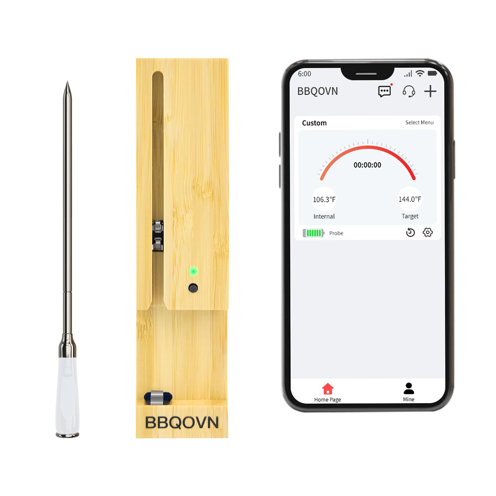 BBQOVN Smart Wireless Meat Thermometer with APP 777FT Range Remote Bluetooth Meat Thermometer, Food Thermometer for Remote Monitoring of BBQ Grill, Oven,Smoker (1, Blue, Small)