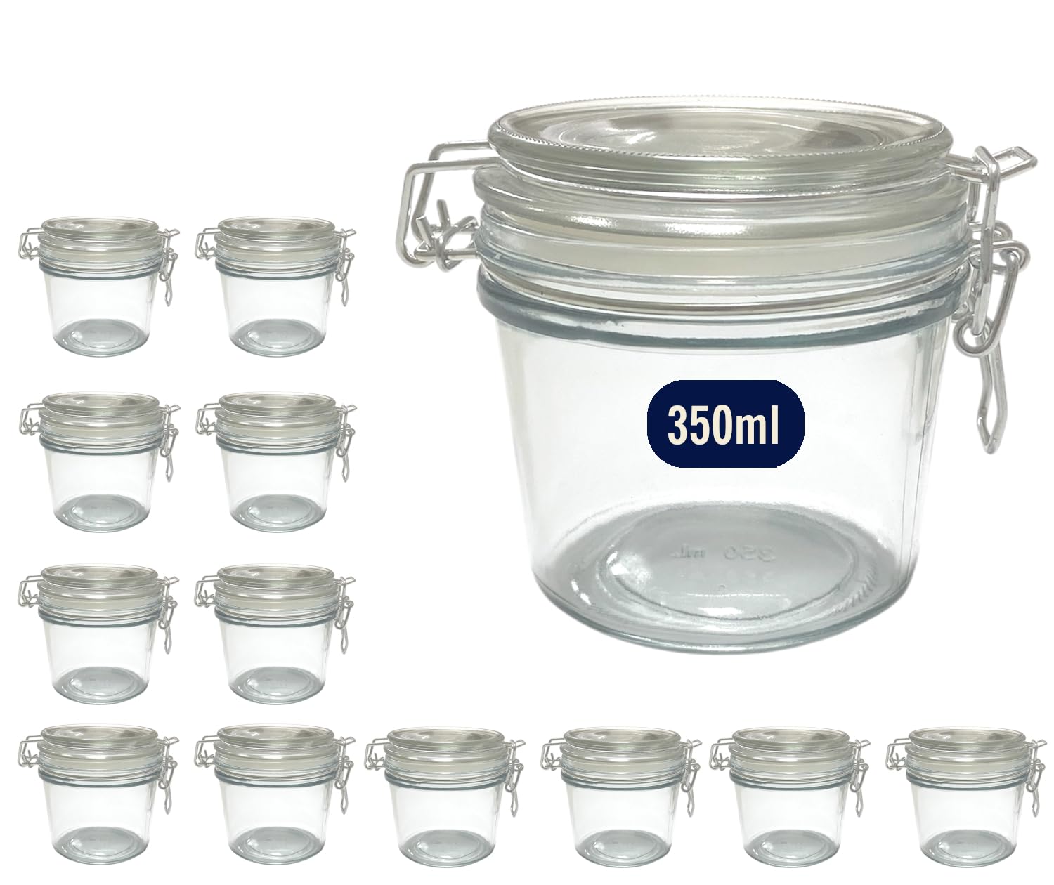 Greenatural 12x Barattoli Vetro Ermetici | 12x350ML | Set Vasetti Contenitori per Alimenti con Coperchio e Chiusura a Clip | Barattolo per Dessert, Alimenti, Conserve