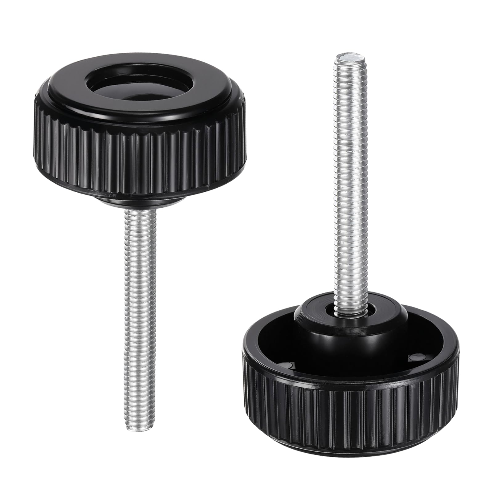 sourcing map 2pcs Knurled Clamping Knobs Thumb Screws M6 x 45mm Metric Male Thread 38mm Plastic Round Head Carbon Steel Stud Threaded Knob Thumbscrew Handle Hand Tightening Screw, Black