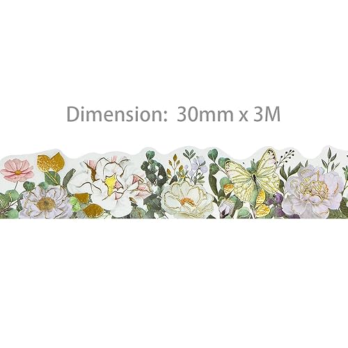 Miniatura 2 de allydrew Cinta washi de lámina dorada metálica floral paisaje, 1.181 in x 9.8 ft, color blanco de ensueño
