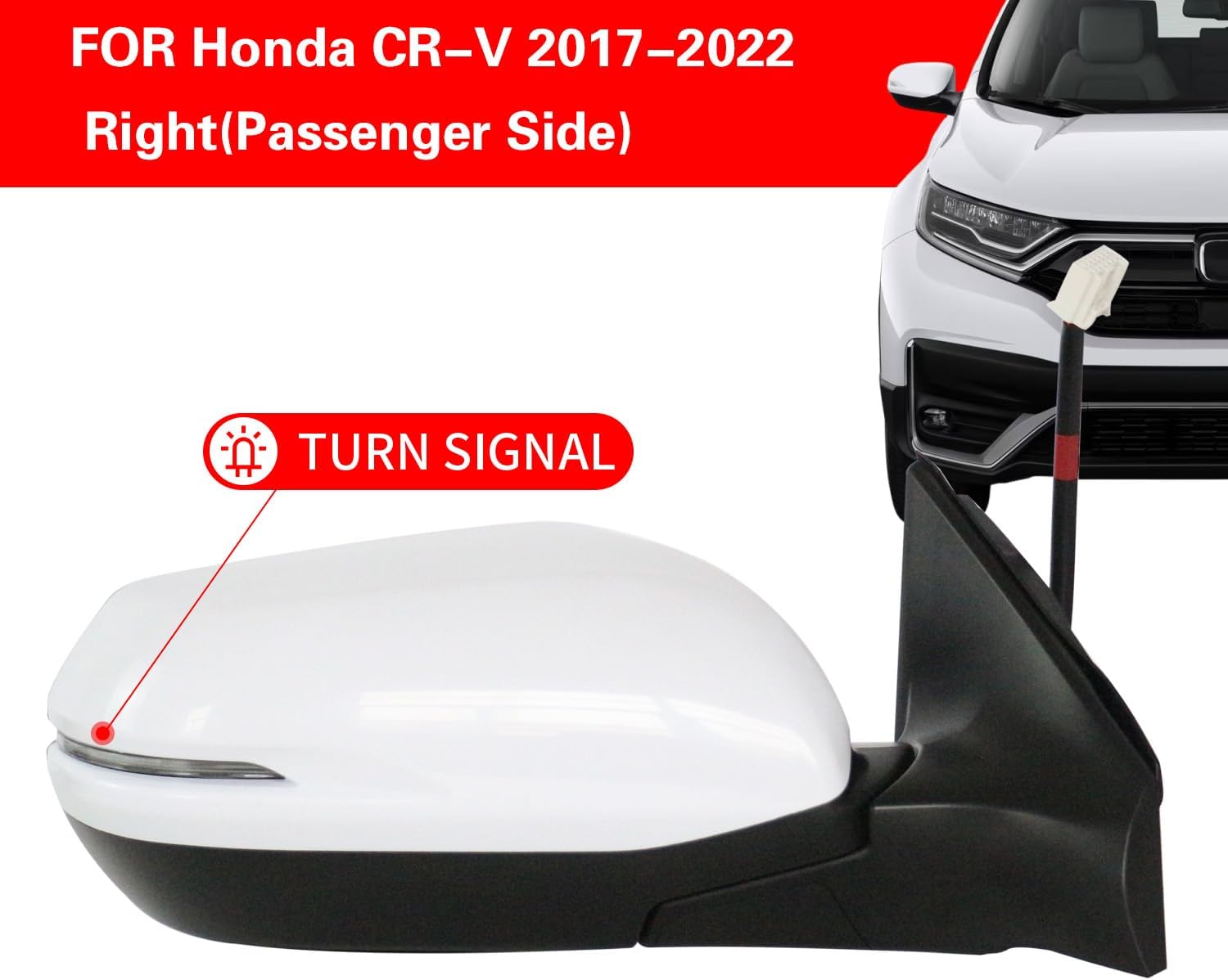 Marretoo for Honda CRV 2017-2022 Side Mirror Assembly Passenger Side for HONDA CR-V Accessories| WHITE 9pin POWER+SIGNAL+HEAT+BSM Replaces HO1321318(RH)