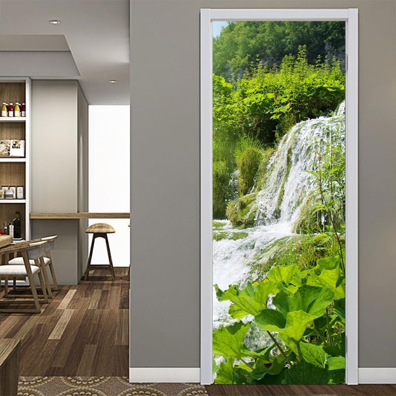 Pegatinas para Puertas de Bosque Door Stickers 3D Adhesivo Vinilo Pegatina Puerta Paisaje Verde Murales Póster Decorativas de Pared Mural Papel Pintado 95x215 cm a.4360