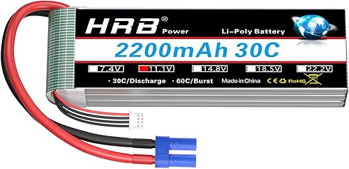 HRB Paquete de 1 batería Lipo 3S 2200mAh 11.1V 30C RC Lipo batería con enchufe EC3 compatible con helicóptero RC, avión, coche, barco, camión