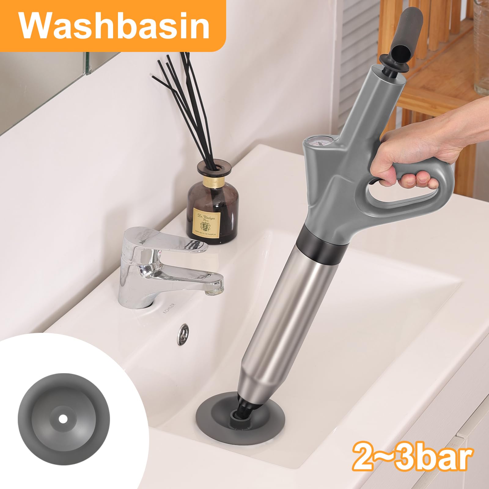 Toilet Plunger, Sink Unblocker with Barometer, Toilet Plunger with Four Different Suction Cups, Suitable for Bathrooms Toilets, Sinks - Image 4