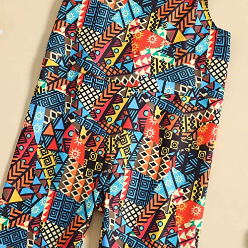 Ritatte Toddler Girl African Bell Bottom Romper Dashiki Print Sleeveless Sling Flared Jumpsuit Baby Boho Summer Overalls(Colorful, 2-3T(110)) #TOP6