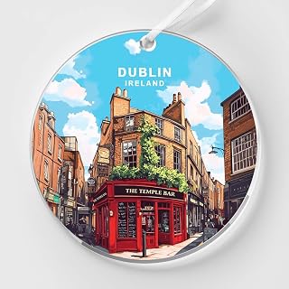 Dublin Ireland Acrylic Ornament - Temple Bar Street Scene Illustration - Historic City Center Artwork - Travel Souvenir Keepsake - Holiday Tree Ornament with Irish Charm