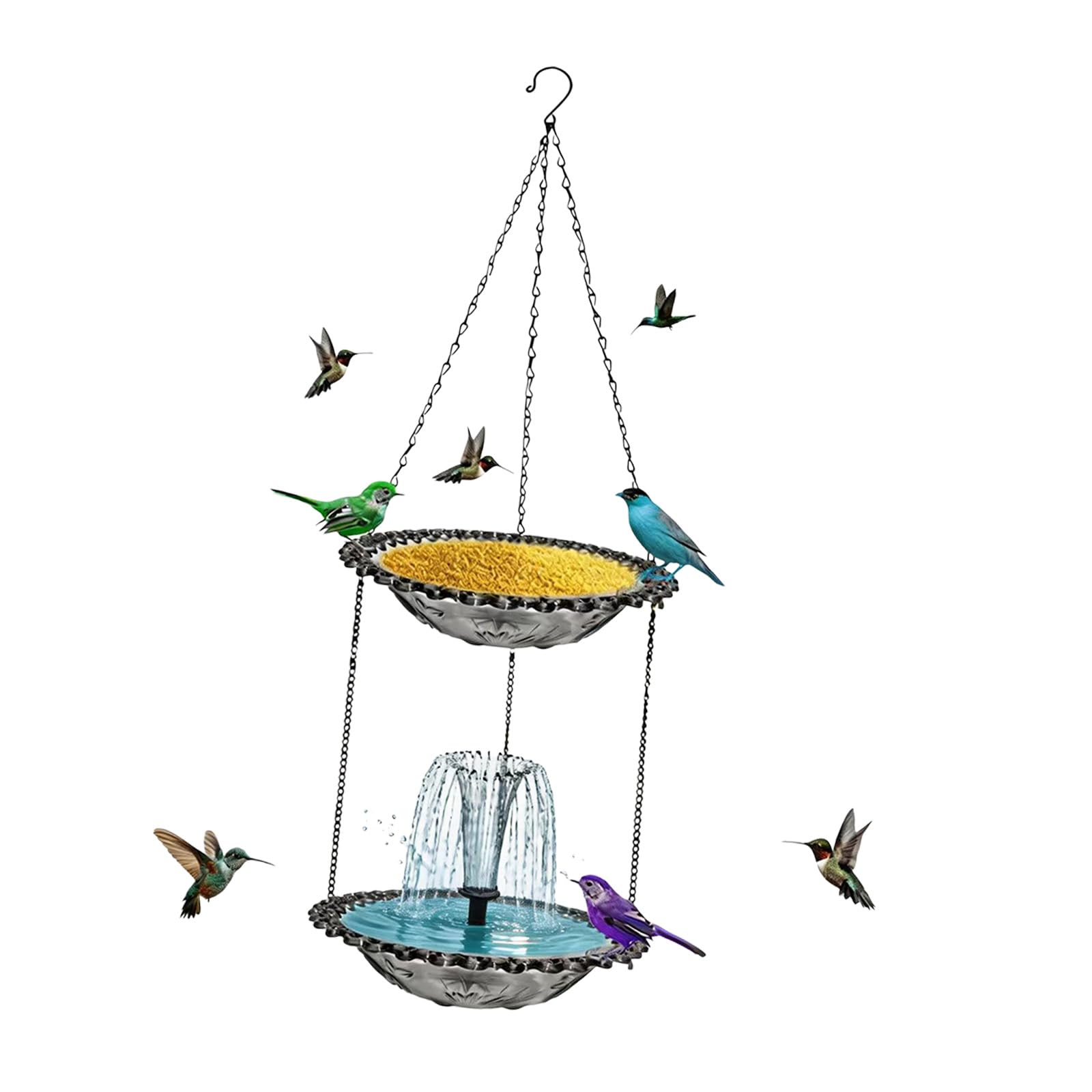 Fuente y baño colgante para pájaros que atrae colibríes a tu balcón