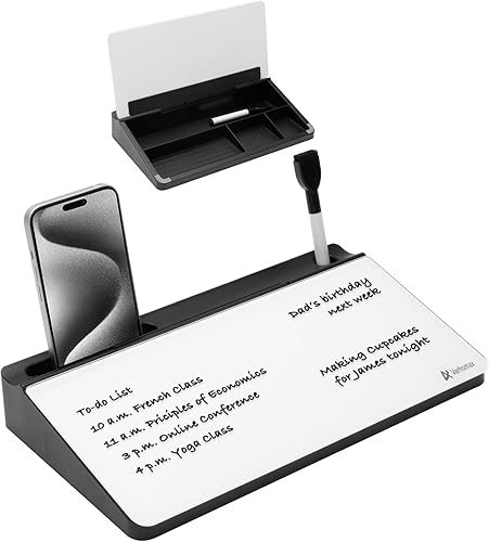 Miniatura 8 de Varhomax Pizarra blanca de cristal con almacenamiento, pequeña pizarra blanca de borrado en seco, lista de tareas, bloc de notas para oficina, Negro