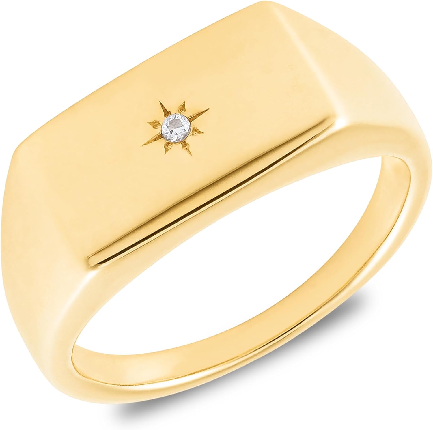 MAX + STONE Star Vermeil Diamond Signet Ring for Women & Men | Lab Grown Diamond Ring in Sizes 6-8 | Hypoallergenic 18K Gold Plated Sterling Silver Ring