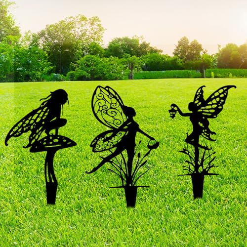 3 pezzi di ornamenti da giardino delle fate per esterni | Ornamenti da giardino in metallo | Accessori per giardini delle fate | Targa in metallo per fate da giardino