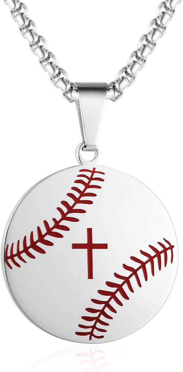 Rehoboth Baseball Athletes Jersey Number 0-99 Cross Pendant Necklace for Boys Girls Women Men 24 Inch (22"+2" Adjustable) Stainless Steel Chain Philippians 4:13 on Back I CAN DO All Things