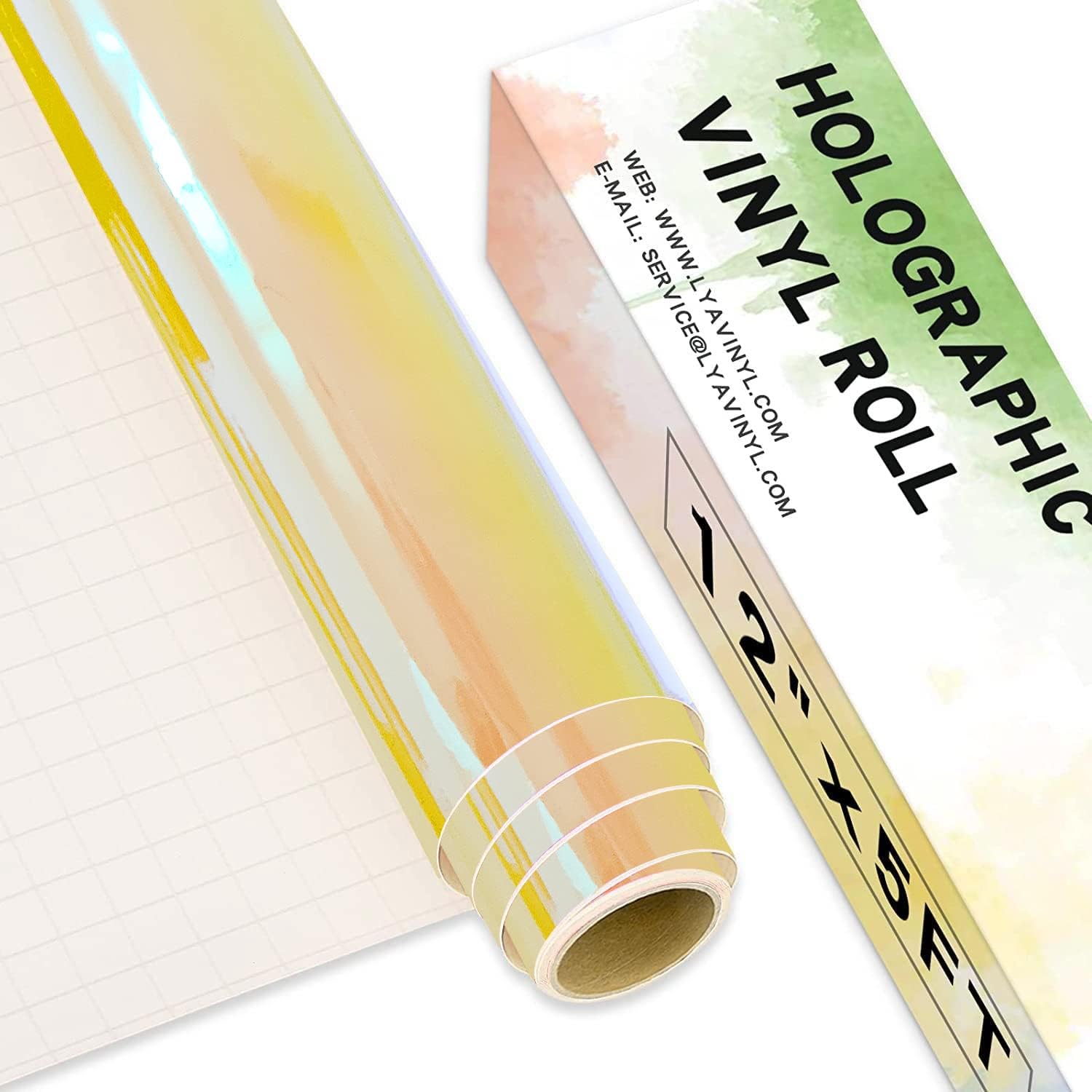 Holographic Permanent Vinyl for Cricut, 12" x 5FT Peach Yellow Pink Permanent Vinyl Roll for Cricut and Silhouette Cameo, Holographic Vinyl for Party Decoration, Window Stickers, Home Decor