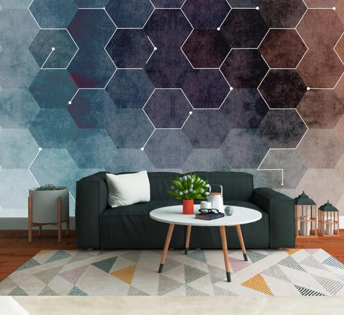 Dark Hexagon Geometric Peel and Stick Wallpaper Wall Design Removable 100''H x 150''W