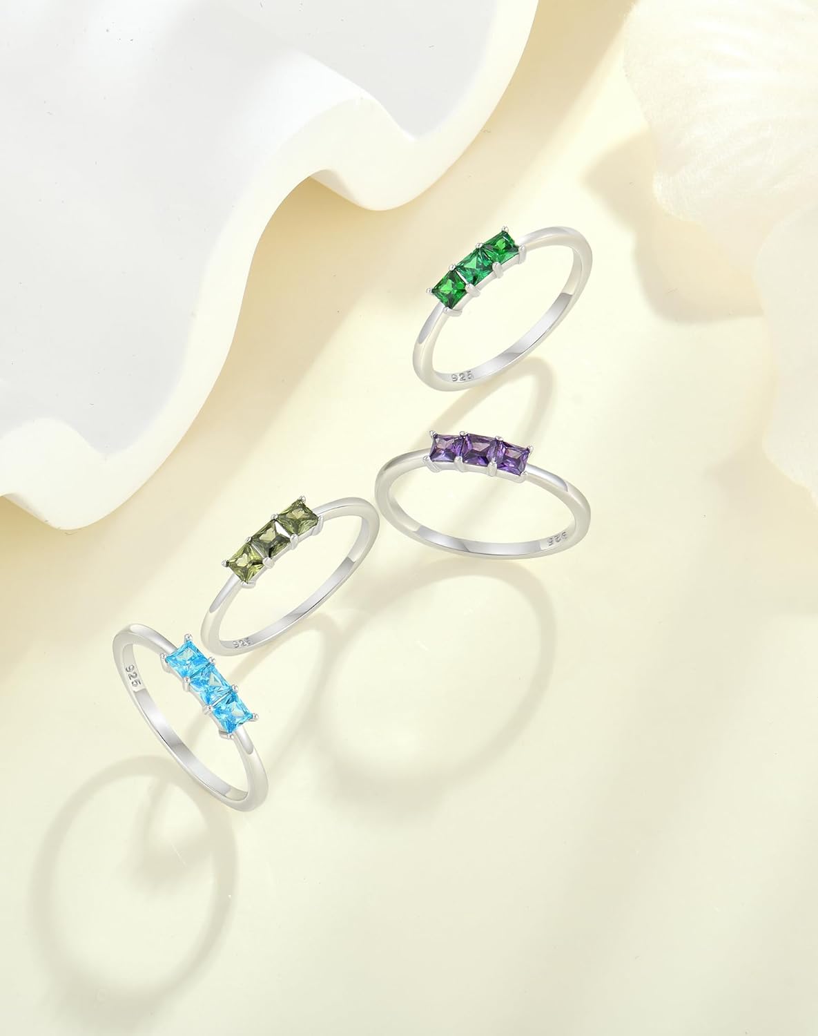 YL Square Cushion Princess Cut Promise Ring for Women, Solid 925 Sterling Silver 18K White Gold Plated Rectangular Birthstone Stacking Wedding Jewelry