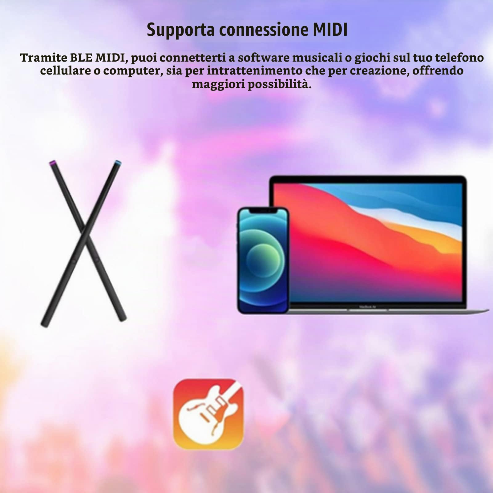 Bacchette per Batteria ad Aria, Batteria Elettronica virtuale Portatile con Pedali, Bluetooth e Funzione Midi, Bacchetta Elettronica per ritmi Rock Beat per Adulti e Bambini