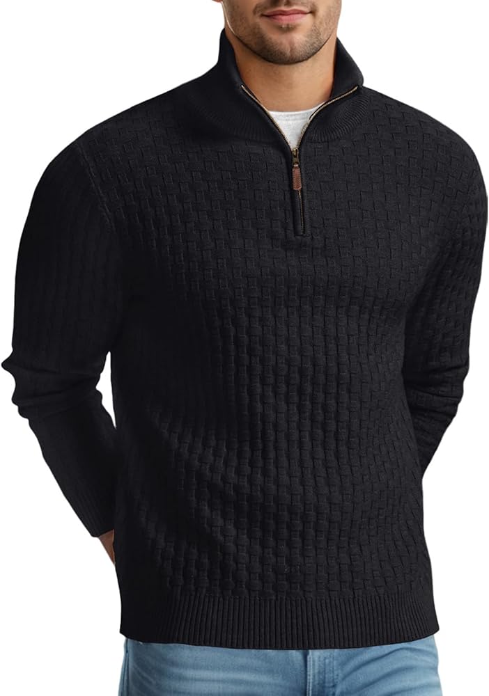 Amazon.com: Askdeer Men's Quarter Zip Sweater Waffle Knit Sweater