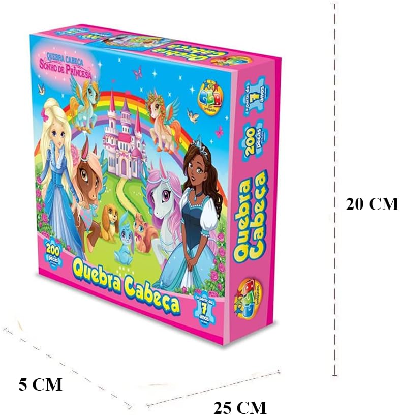 GGB Plast Quebra Cabeça infantil 200 Pçs sonho de princesa, Multicor