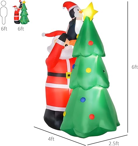 Miniatura 3 de HOMCOM Decoración inflable de árbol de Navidad de 6 pies con Papá Noel y pingüino, decoración de Navidad para patio inflable al aire libre con