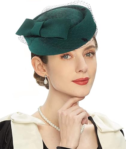 RZTA Women's Vintage 100% Wool Felt Cloche Bucket Bowler Hat Winter Vintage Bow 