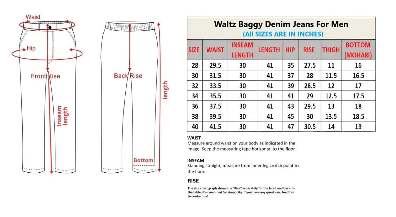 Waltz Men’s High Waist Stretchable Oversized Baggy Loose Relax Fit Wide Leg Boy Friend Casual Denim Jeans Pant for Men (Black, Blue, Grey, White, Khaki) & Size Options 28-40