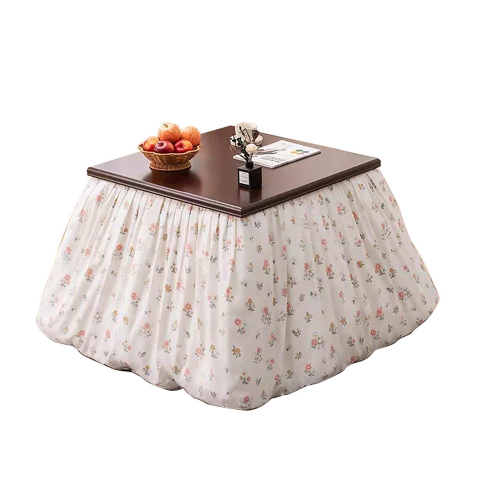 Table Kotatsu blanche 80x80cm pliante avec couverture et chauffage pour salon
