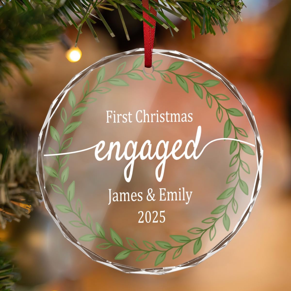 First Christmas Engaged Glass Ornament, Personalized Engagement Gift for Couples, Custom Engagement Christmas Keepsake, Engaged Christmas Ornament