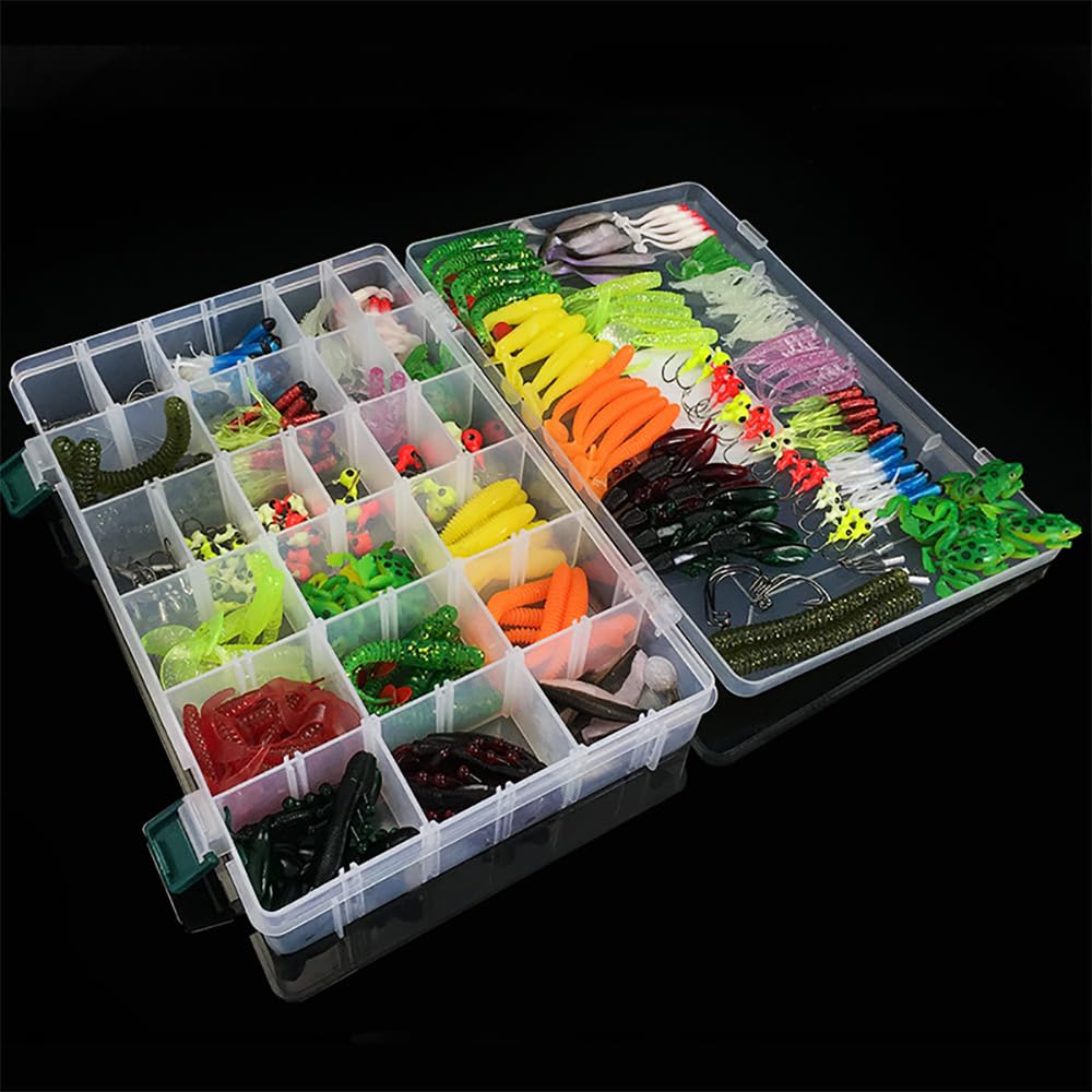 Appâts de pêche, Kits de leurres de pêche en eau de surface, leurre souple combiné avec hameçon à tête plombée, accessoires de pêche, kit d'appâts for la pêche en eau douce et en eau salée, y compris