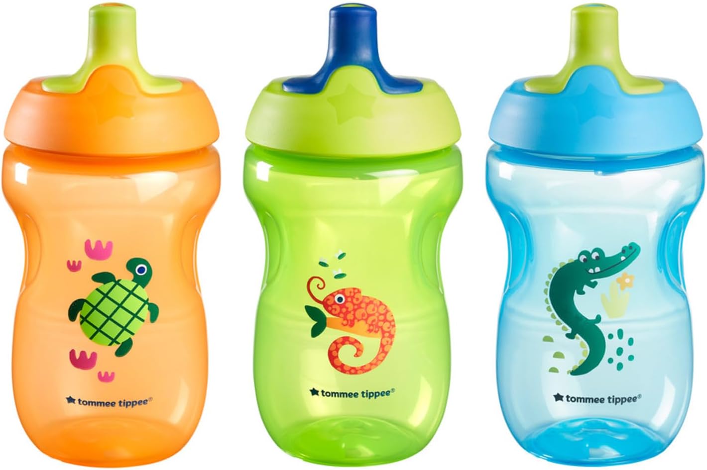 Tommee Tippee Sporty Bottle, 10oz Sippy Cups for Toddlers 1-3, Spill-Proof, Bite Resistant Spout, Easy to Hold Design, BPA Free, Pack of 3, Orange, Green and Blue | for 12m+, Non-Spill, Sippy Cups, for Toddlers, Easy-Hold