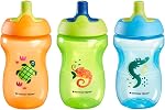 Tommee Tippee Sporty Bottle, 10oz Sippy Cups for Toddlers 1-3, Spill-Proof, Bite Resistant Spout, Easy to Hold Design, BPA Free, Pack of 3, Orange, Green and Blue