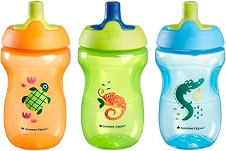 Tommee Tippee Sportee 10oz Non-Spill Sippy Cups for Toddlers 12m+ - Pack of 3 Bite-Proof, Leakproof, Easy-Hold, BPA-Free (Orange/Green/Blue)