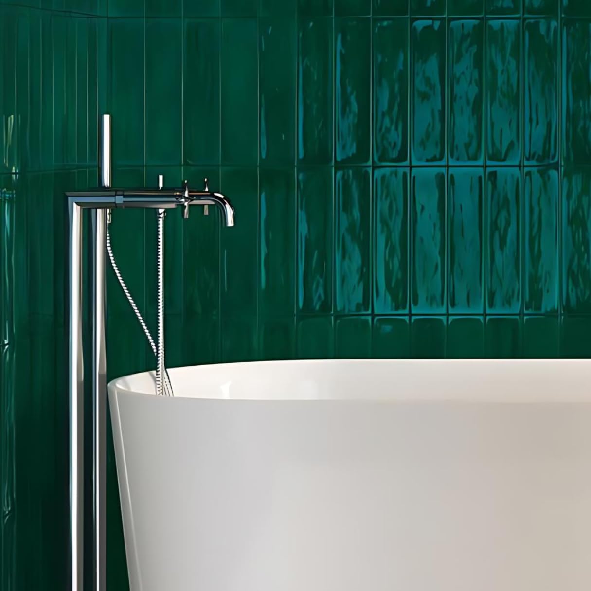 Tenedos USCT Montevista Dark Green Forest 3x12 Ceramic Handmade Wall Tile Glossy for Kitchen Backsplash, Bathroom Shower, Accent Decor, Fireplace (Box of 50 Pieces (12.6 Square feet))