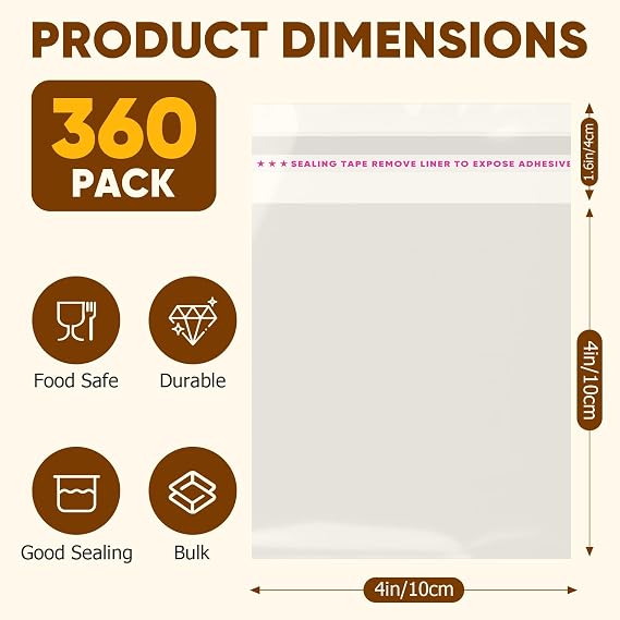 NEOACT 360 Pcs Cookie Bags, 4x4 Clear Cellophane Treat Bags
