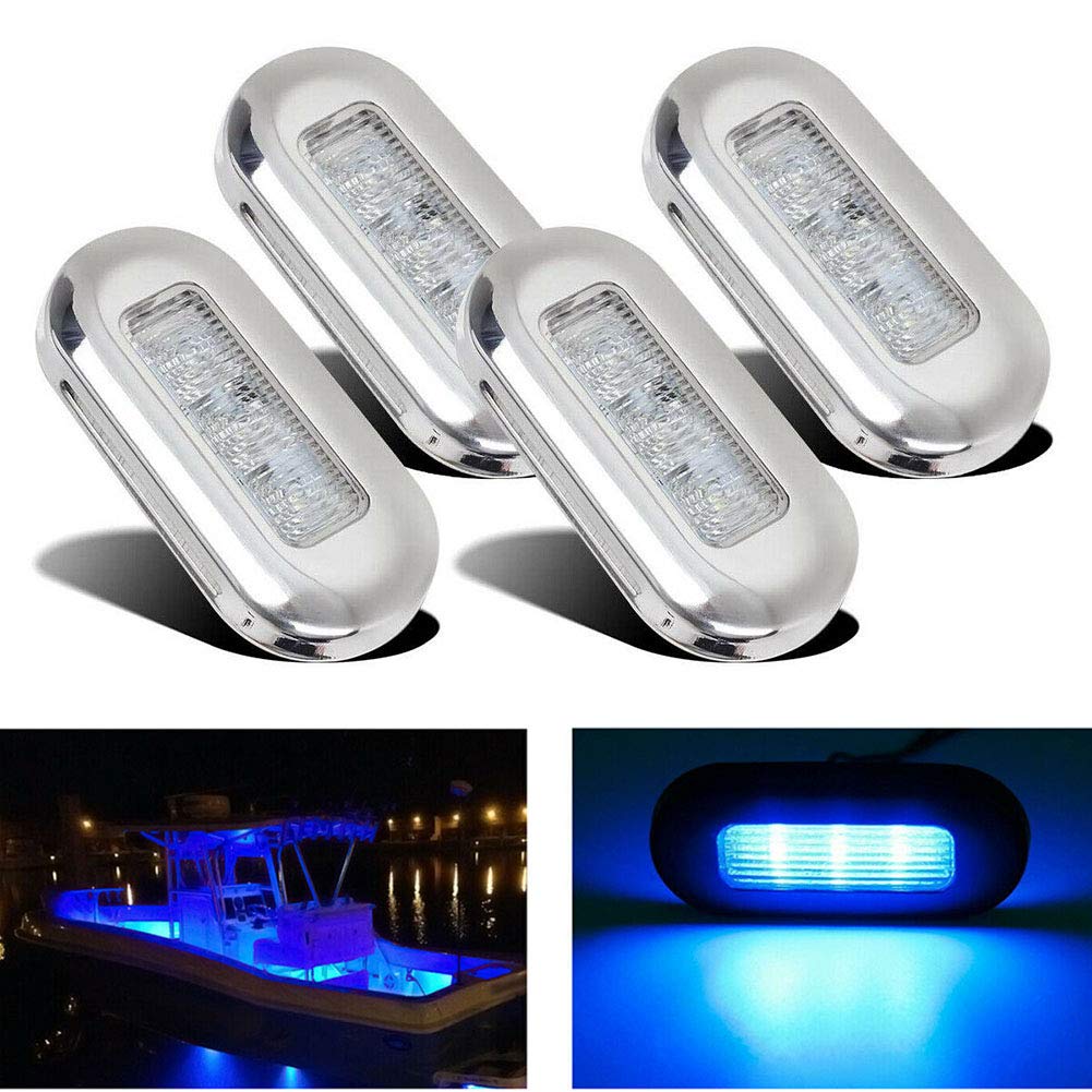 WPFC 3 LED 12V Boat Stair Deck Side Marker Light, Courtesy Lights Indicator Turn Signal Lighting Marine Boat Accessory Taillight, 4 Pcs,Blue