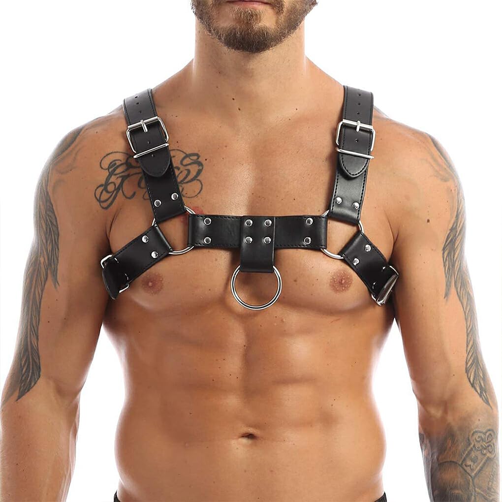 Arnés de pecho para hombre fácil de usar para un aspecto atrevido y moderno, cinturón de piel sintética Punk ajustable de PU con hebillas agradable para la piel