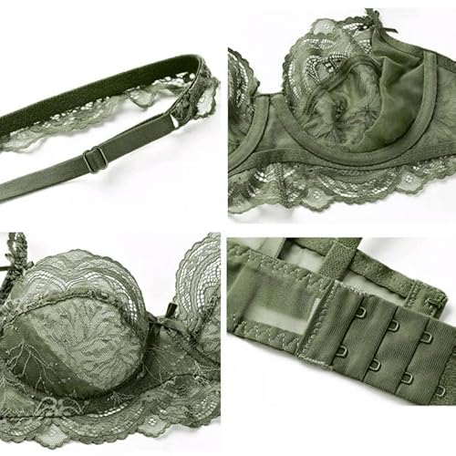 Women's Lace Balconette Bra Underwire Non-Padded Soft Cup Comfort Everyday Bras(Green,40D) #TOP5