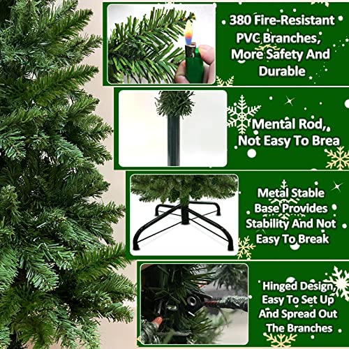 Turnmeon 5 Feet Pencil Christmas Tree Decoration With Thick 380 Tips, Metal Stand,Premium Realistic Spruce Branch Artificial Christmas Slim Tree Decor Home Indoor Outdoor Party Holiday (Spruce Green) #TOP3