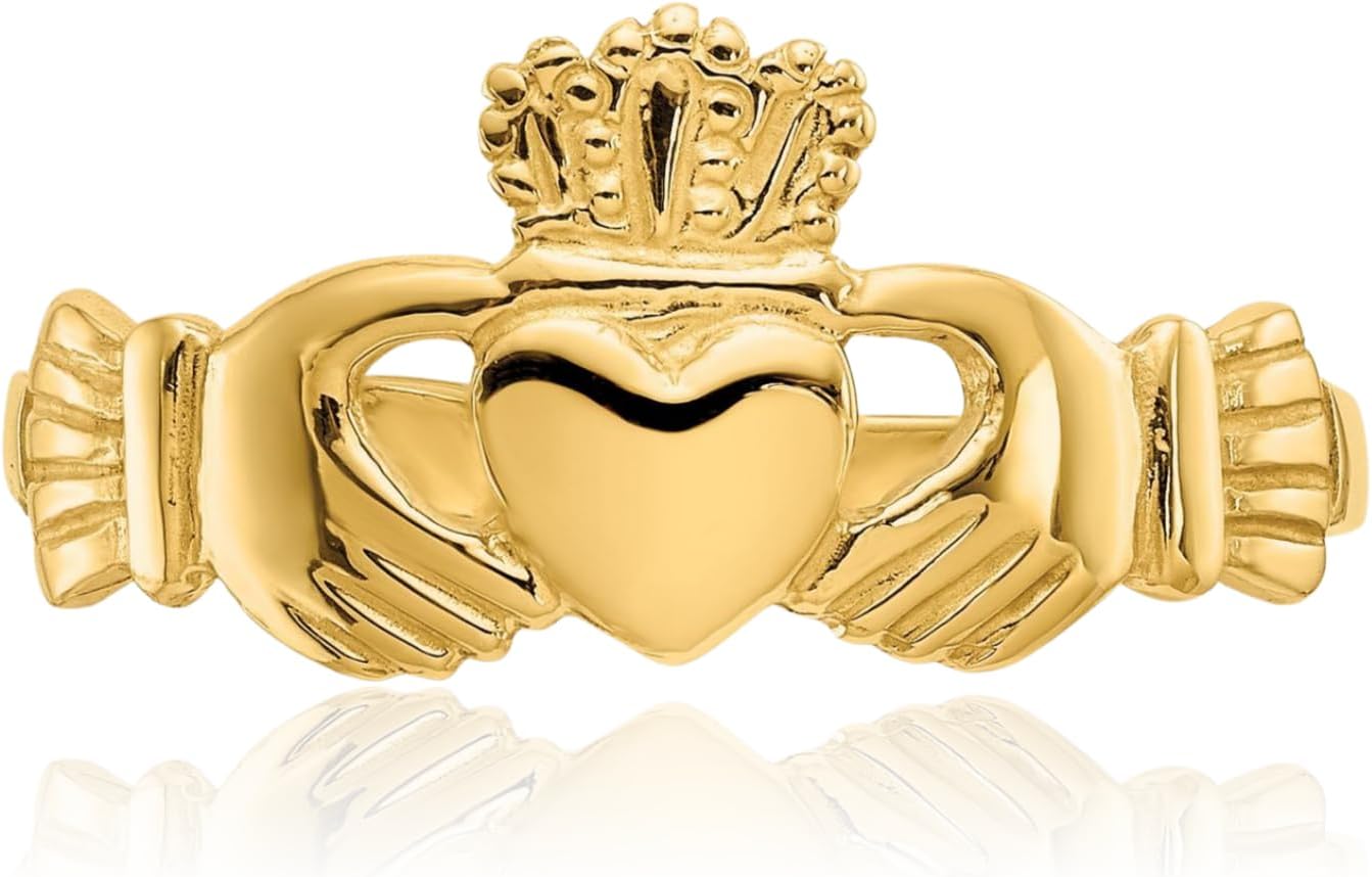 10K Solid Yellow Gold Heart Love Irish Claddagh Celtic Ring Jewelry Size 6