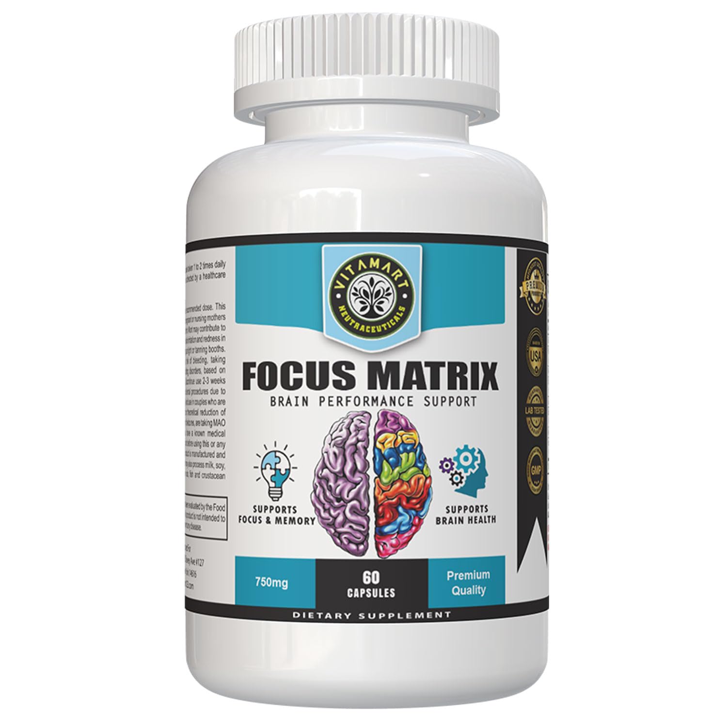 VitamartFocus Matrix (1 Bottle) Brain Health Supplement- for Better Focus, Memory, Attention, Concentration, Ginkgo biloba Leaf, Bacopa Monnieri, Focus Pill