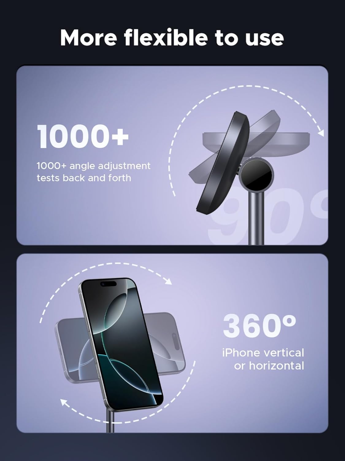 UGREEN Qi2 Certified 15W 2-in-1 Magnetic Wireless Charging Stand, Fast Charging Station for iPhone 17 16 15 14 13 12 Series and AirPods, MagSafe-Compatible Wireless Charger with 3 FT USB-C Cable - Image 5