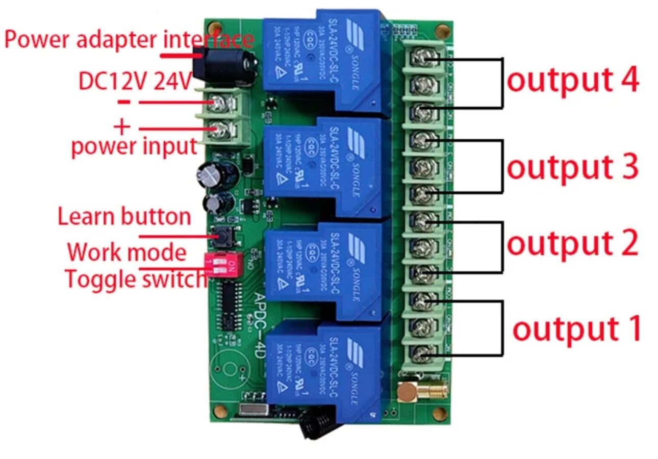20 – 200 m DC12 V 24 V 4 CH 30 A Relé RF inalámbrico mando a distancia interruptor receptor transmisor con antena de succión para luz LED o motor (2RF)
